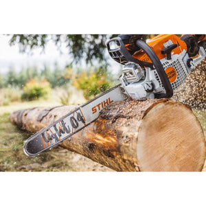 STIHL MS 291 Petrol Chainsaw cutting a log